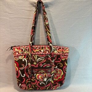 Vera Bradley‎ Brown Pink Quilted Tote Bag Floral Print Travel Shoulder Bag
